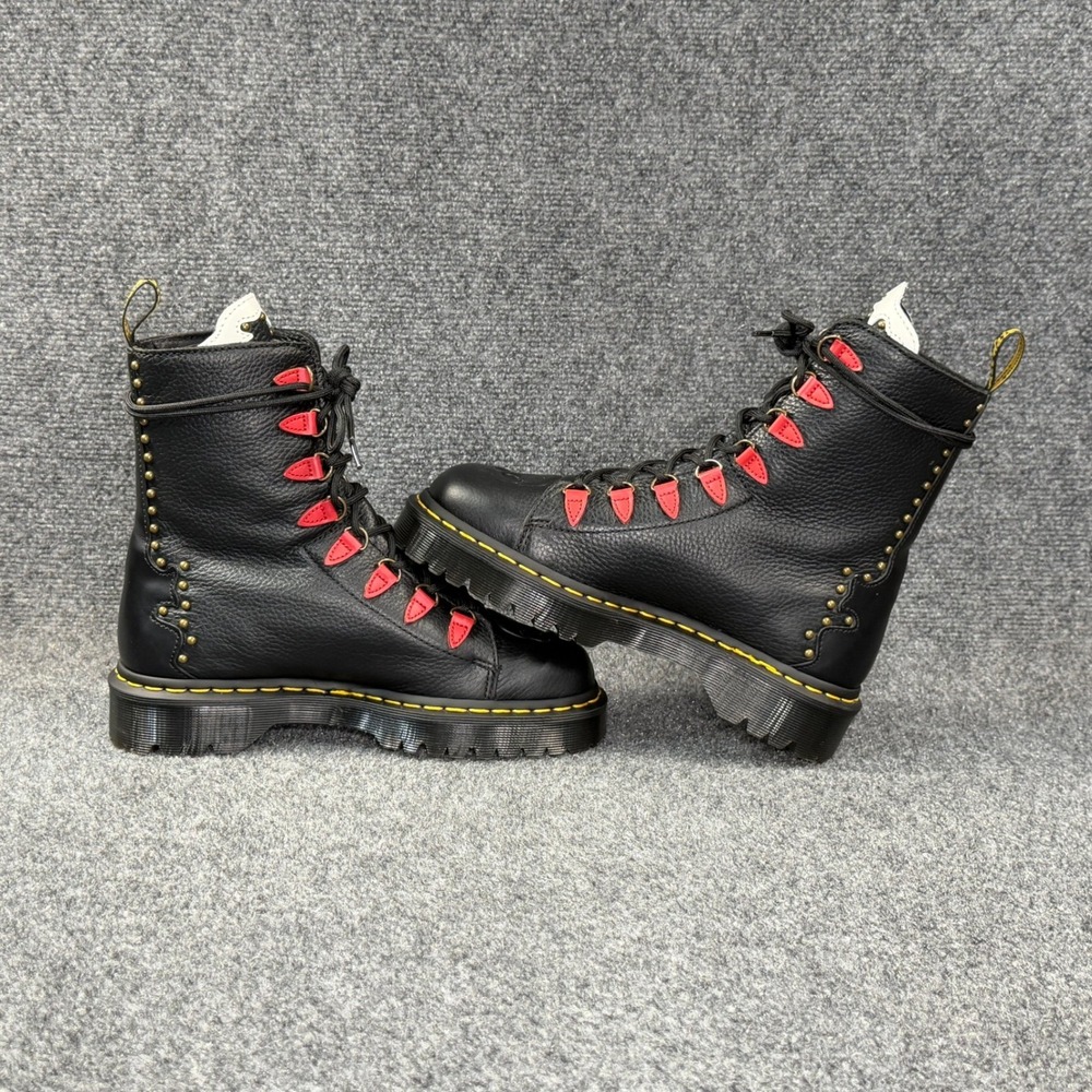 Dr. Martens Nyberg Boots Women's 8 Black Leather Grunge Floral Embroidery Combat - Picture 8 of 15
